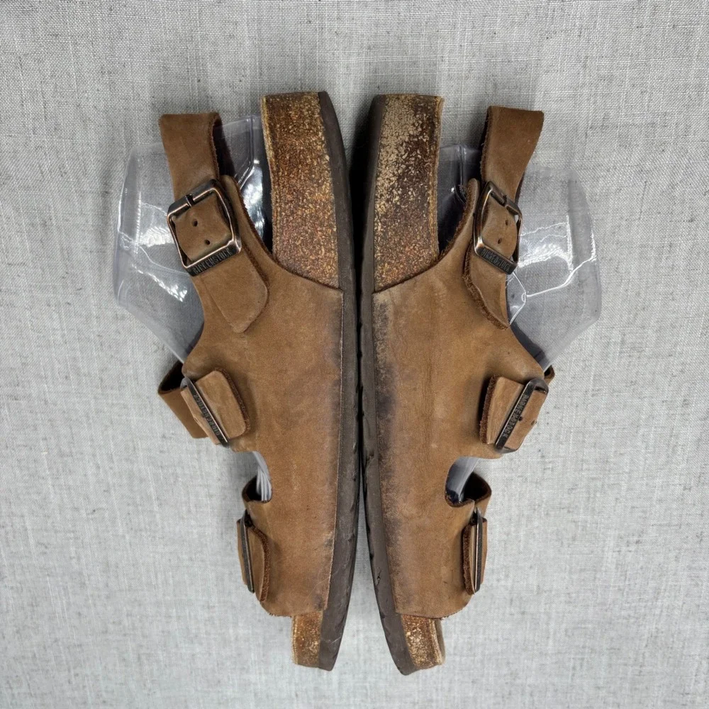 Birkenstock Milano Sandals Oiled Brown Leather Buckle Slip On Men's EU 45